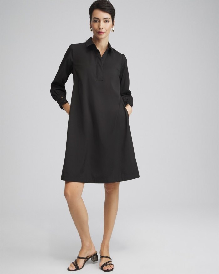 Women's Poplin Ric Rac Shirt Dress - Black