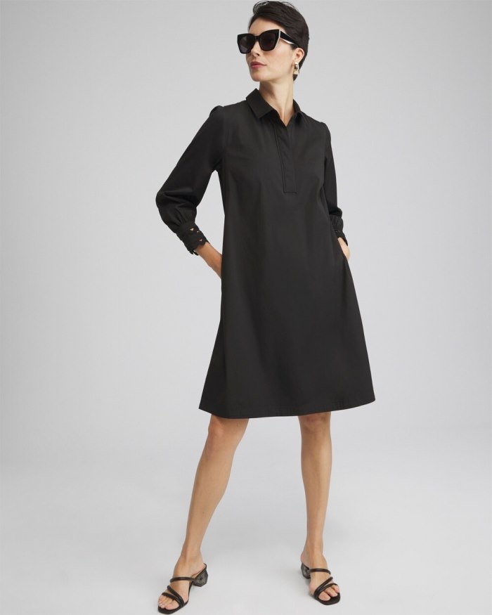 Women's Poplin Ric Rac Shirt Dress - Black