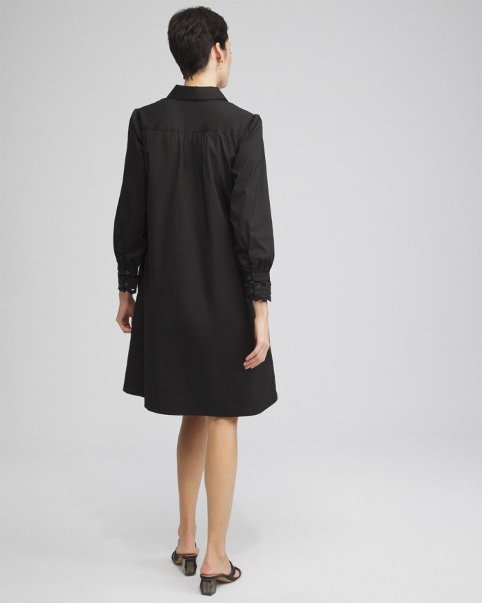 Women's Poplin Ric Rac Shirt Dress - Black