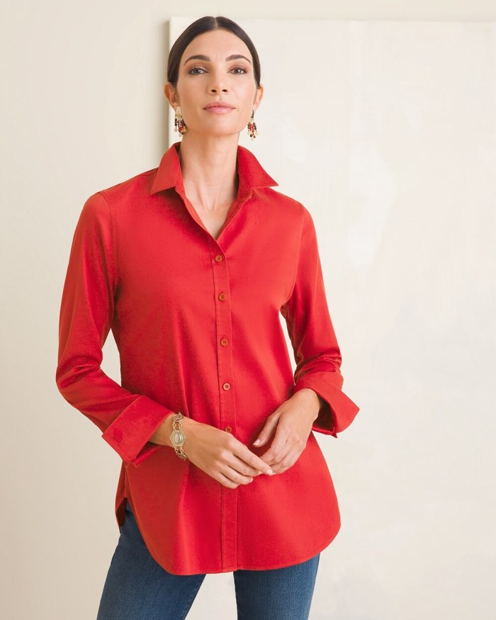 Women's No-Iron Stretch Shirt - Spiced Red