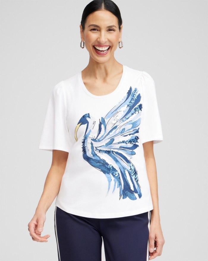 Women's Ibis Print Flutter Sleeve Tee - Alabaster - Click Image to Close