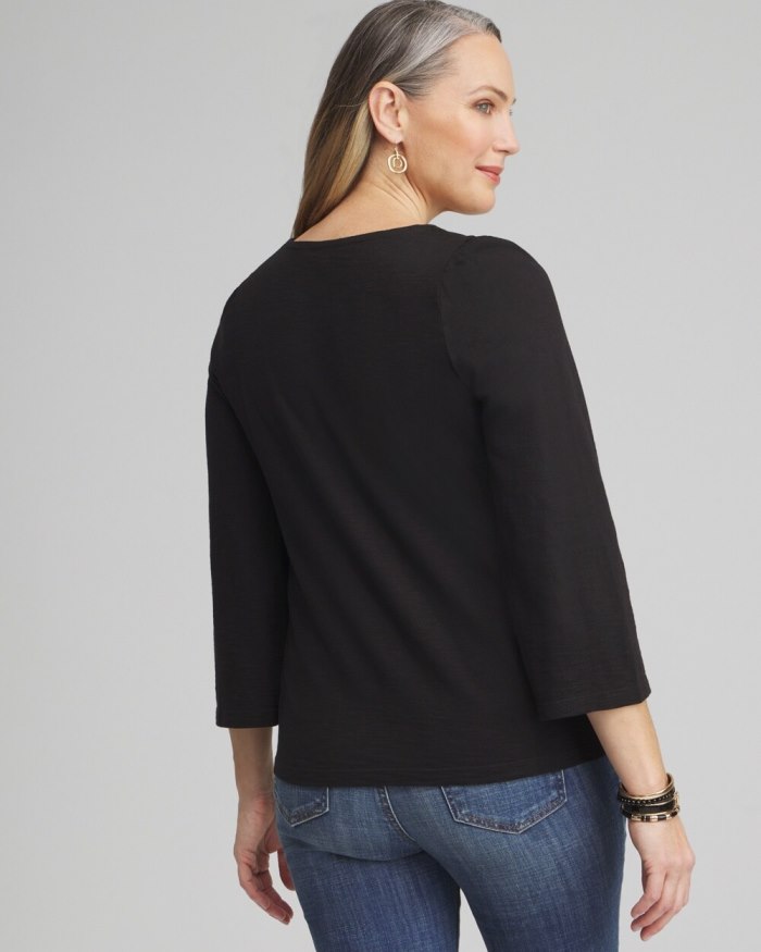 Women's Square Neck Bell Sleeve Top - Black