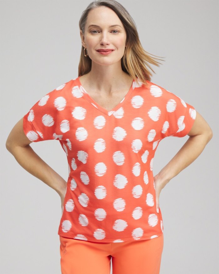 Women's Zenergy Dots Drop Shoulder Tee - Nectarine - Click Image to Close