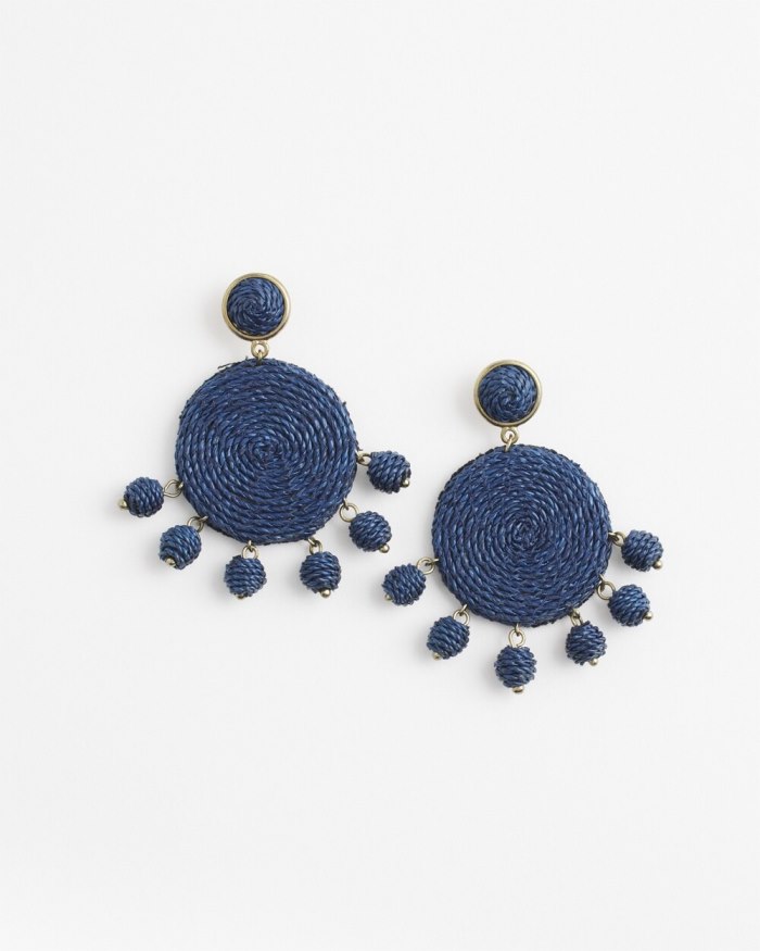 Women's No Droop Navy Raffia Drop Earrings - Dark Navy