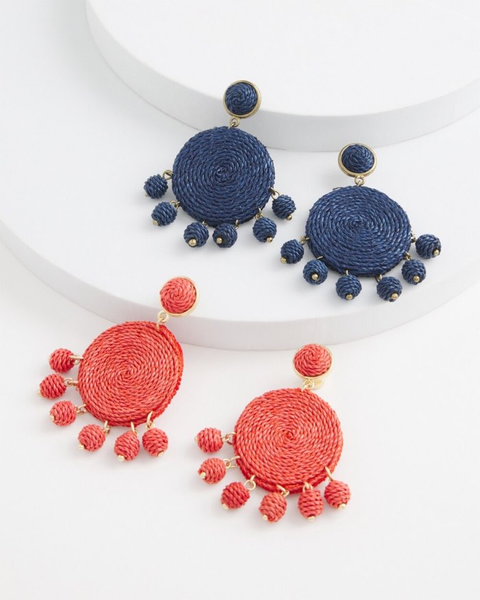 Women's No Droop Navy Raffia Drop Earrings - Dark Navy