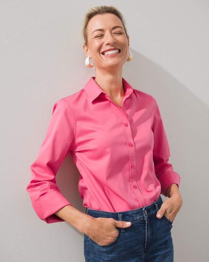 Women's No Iron 3/4 Sleeve Stretch Shirt - French Rose - Click Image to Close