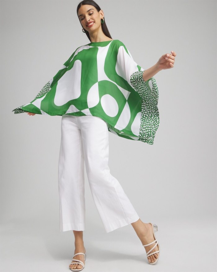 Women's Modern Print Poncho - Green