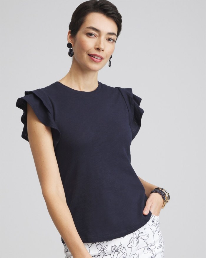 Women's Flutter Cap Sleeve Tee - Classic Navy - Click Image to Close