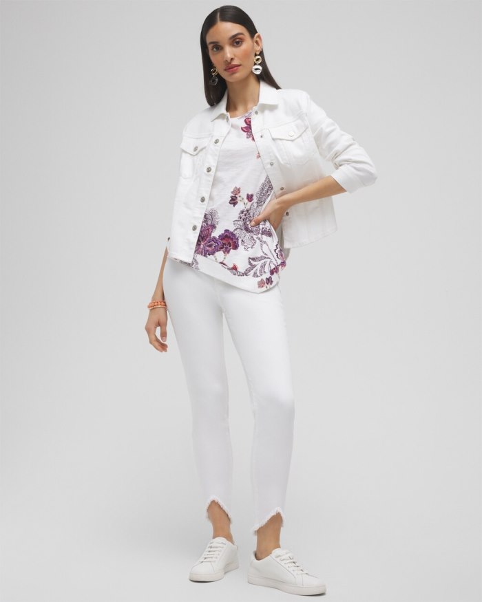 Women's Floral Asymmetrical Elbow Sleeve Tee - Alabaster