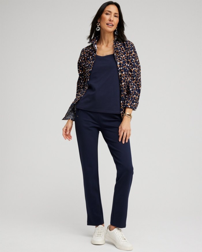 Women's No Iron 3/4 Sleeve Mosaic Print Shirt - Classic Navy