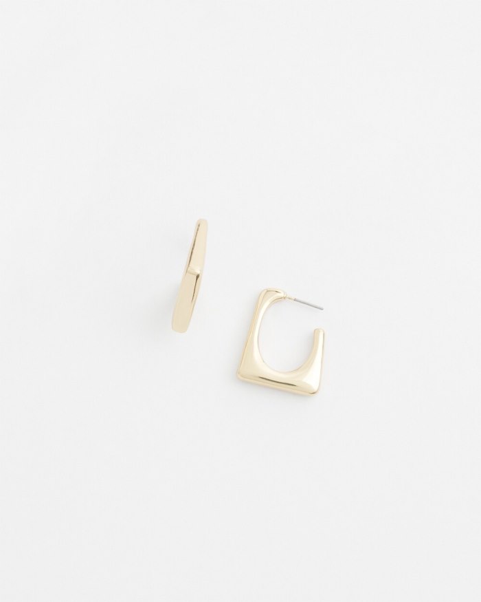 Women's No Droop Gold Tone Square Hoops - Gold - Click Image to Close