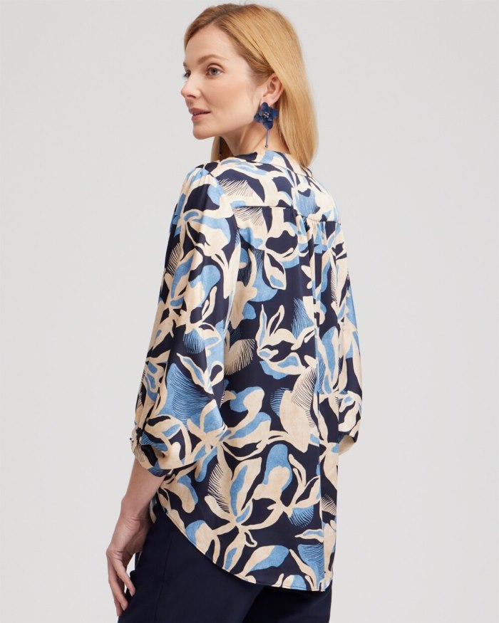 Women's Floral Tie-Front Shirt - Classic Navy