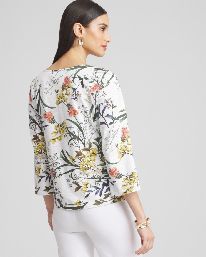 Women's Floral Square Neck Bell Sleeve Top - Alabaster