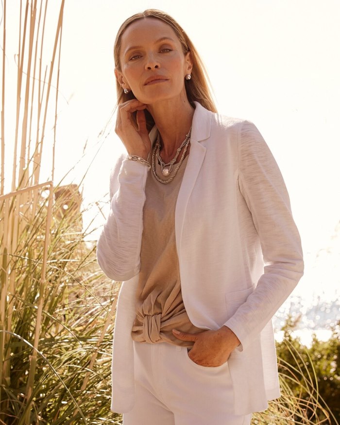 Women's Knit Cotton Blend Blazer - Alabaster