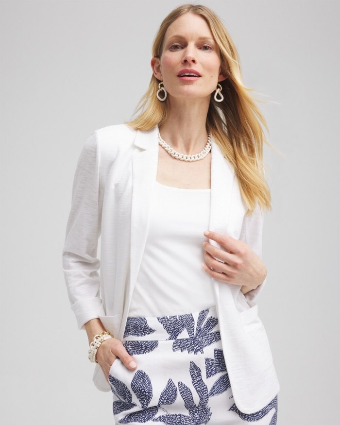 Women's Knit Cotton Blend Blazer - Alabaster