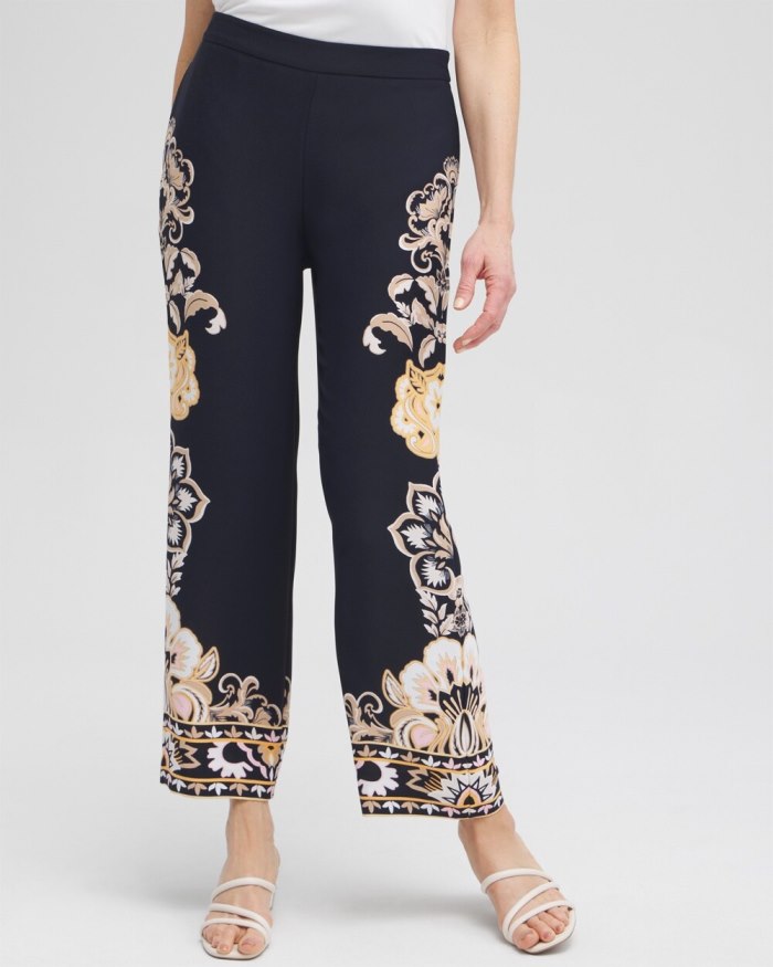 Women's Floral Wide Leg Soft Pants - Classic Navy - Click Image to Close