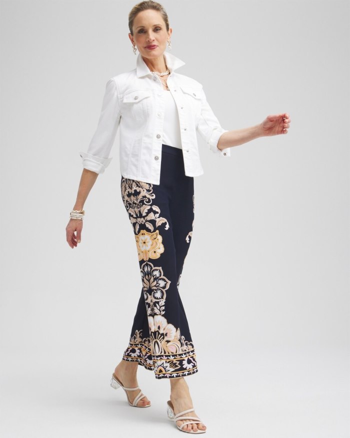 Women's Floral Wide Leg Soft Pants - Classic Navy