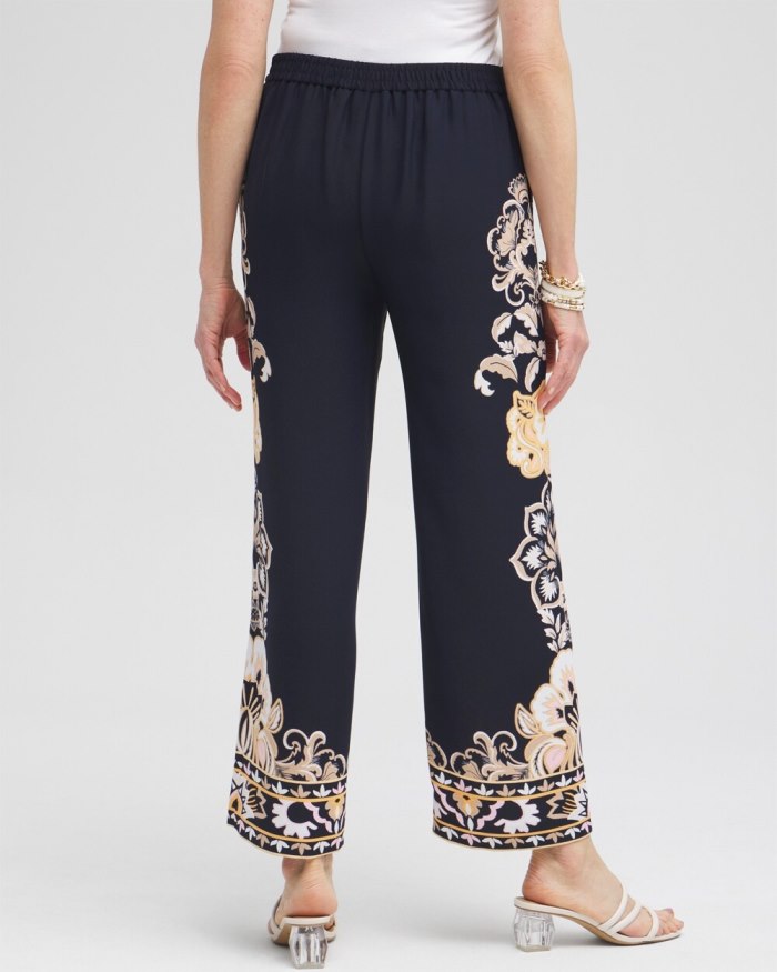 Women's Floral Wide Leg Soft Pants - Classic Navy