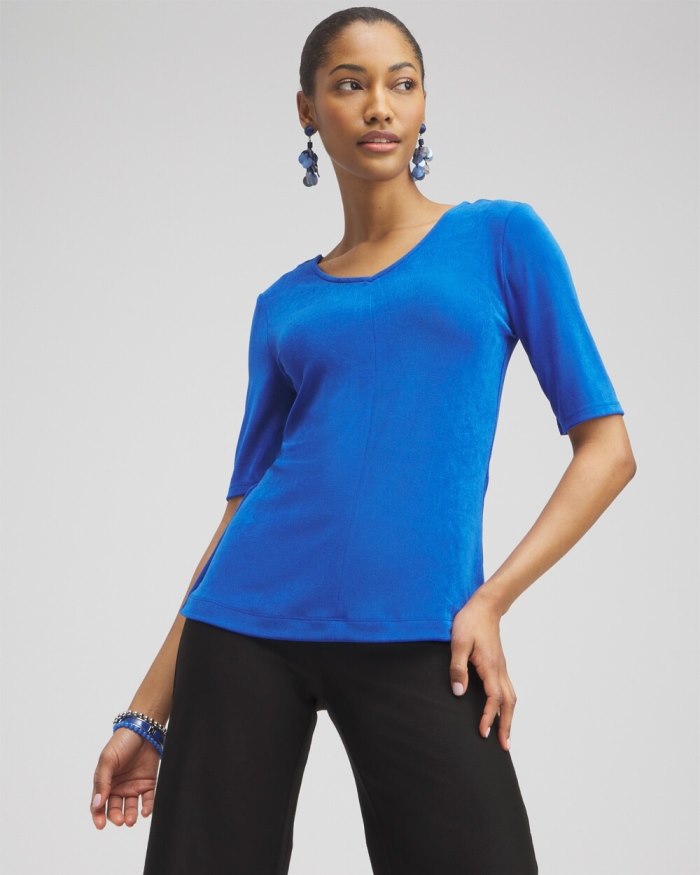 Women's Travelers Double V-neck Top - Intense Azure - Click Image to Close