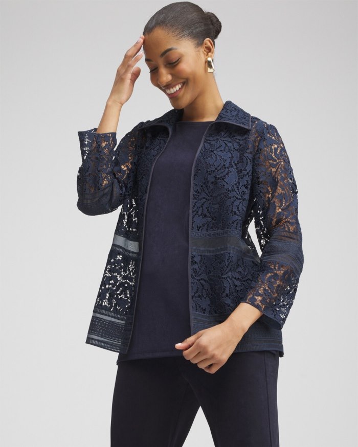 Women's Travelers Collection Lace Organza Jacket - Travelers India Ink - Click Image to Close