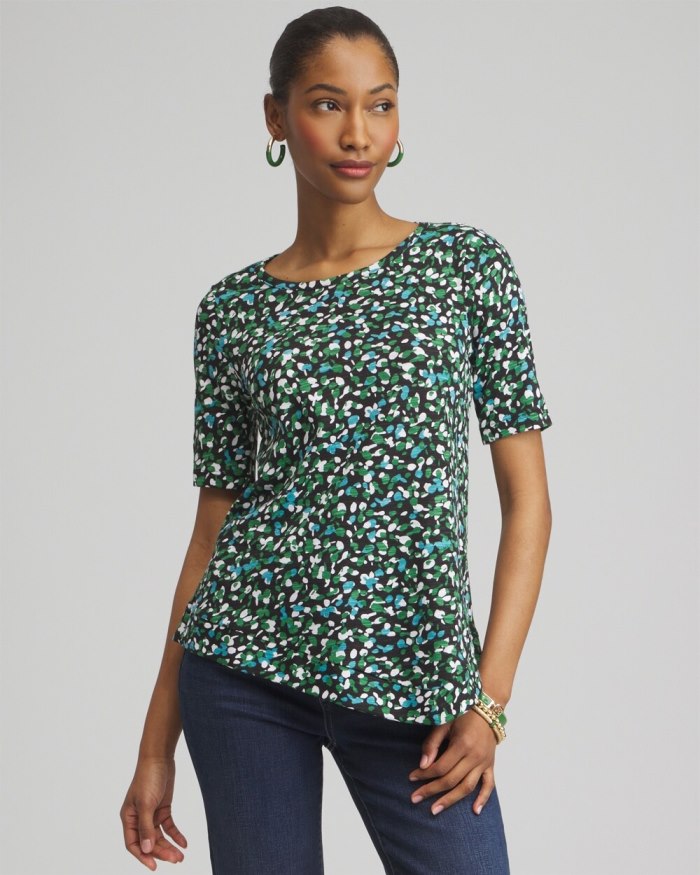 Women's Dots Asymmetrical Elbow Sleeve Tee - Verdant Green