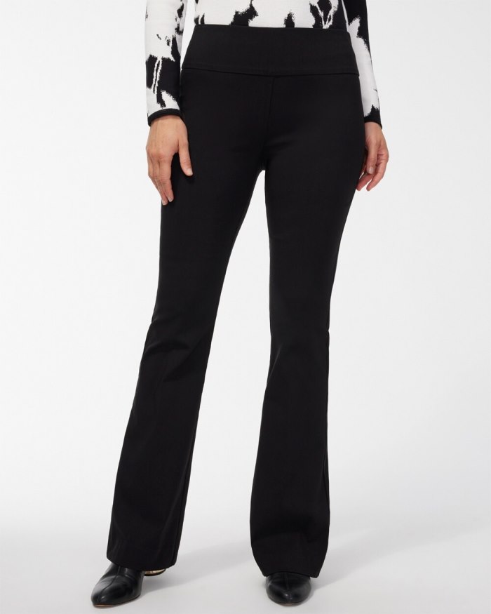 Women's Wide Waistband Flare Pants - Black