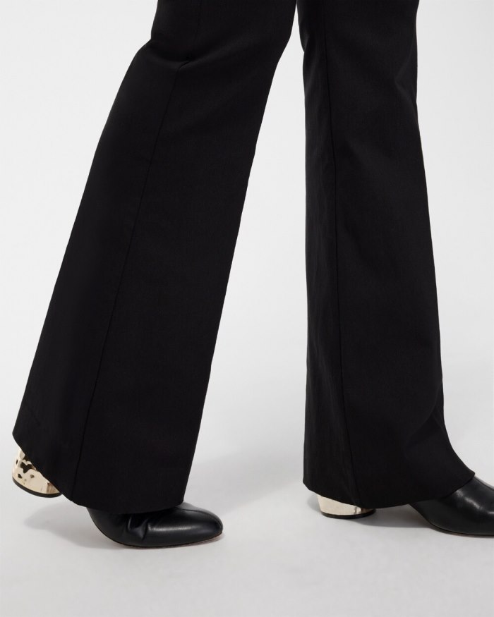 Women's Wide Waistband Flare Pants - Black