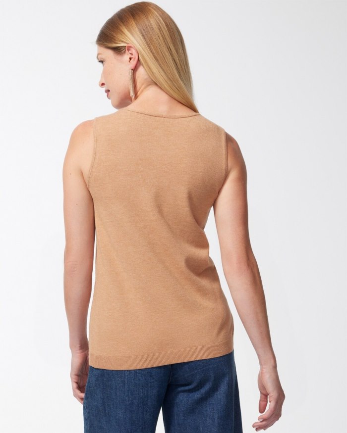 Women's V-neck Sweater Tank - Faux Camel Heather