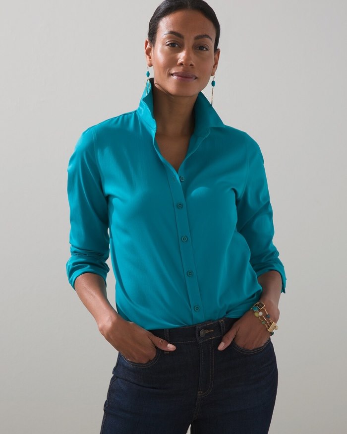 Women's No Iron Stretch Shirt - Fanfare Green - Click Image to Close