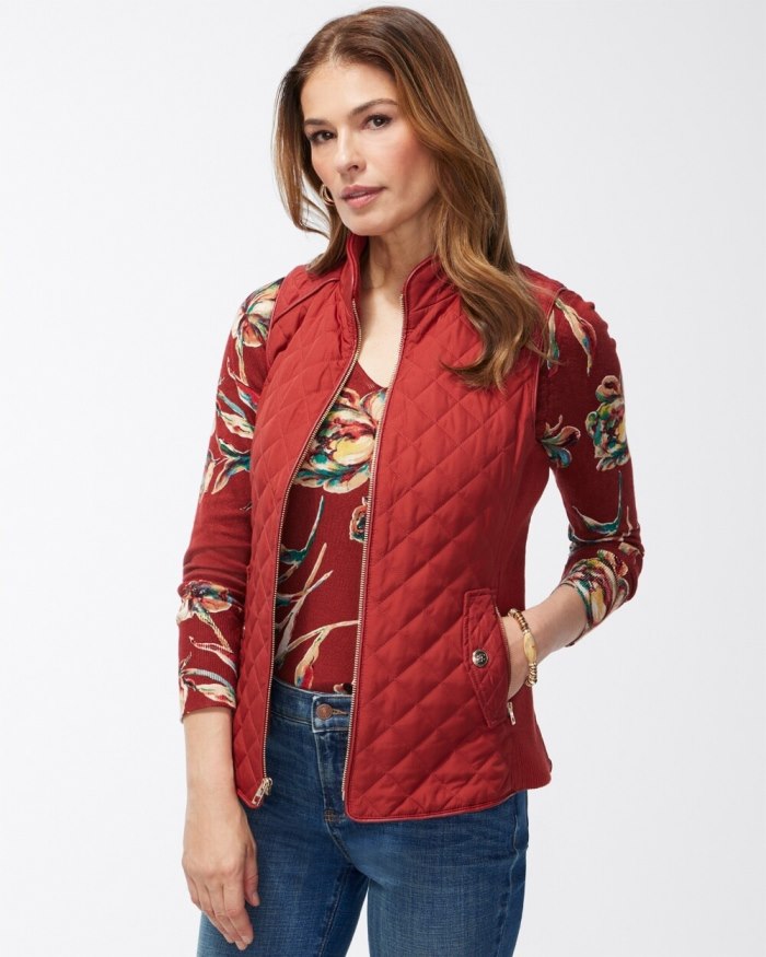 Women's Rib Trim Quilted Vest - Smoked Paprika