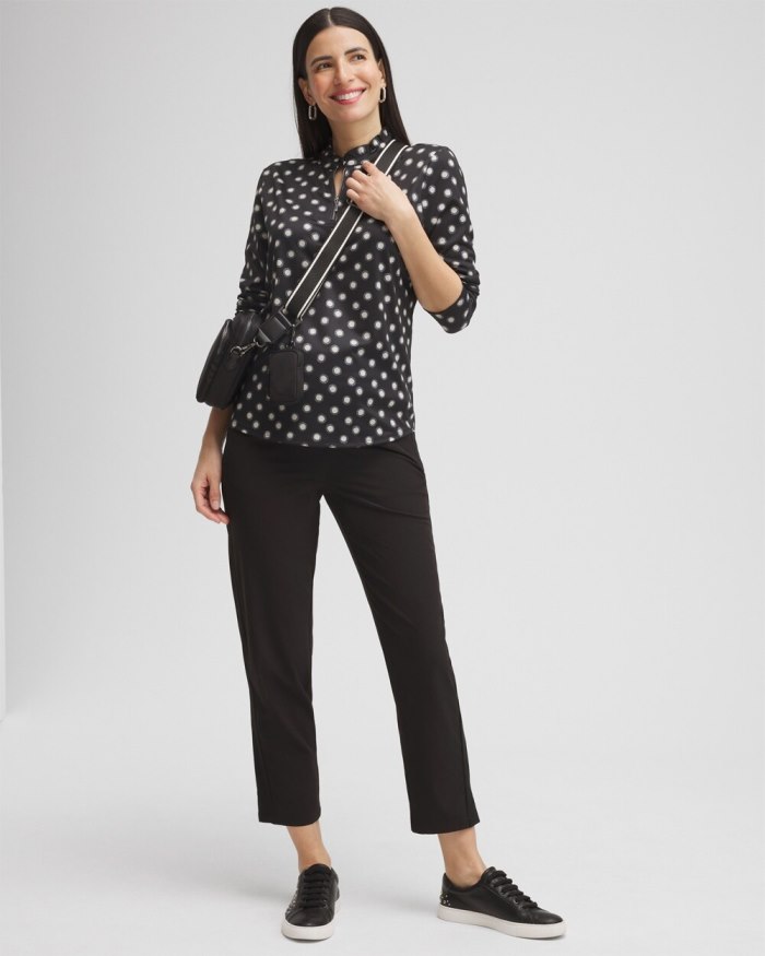 Women's Zenergy UPF Polka Dot Ruffle Neck Top - Black