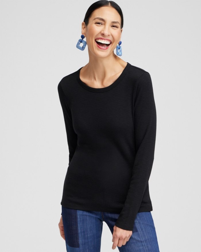 Women's Ribbed Layering Tee - Black - Click Image to Close