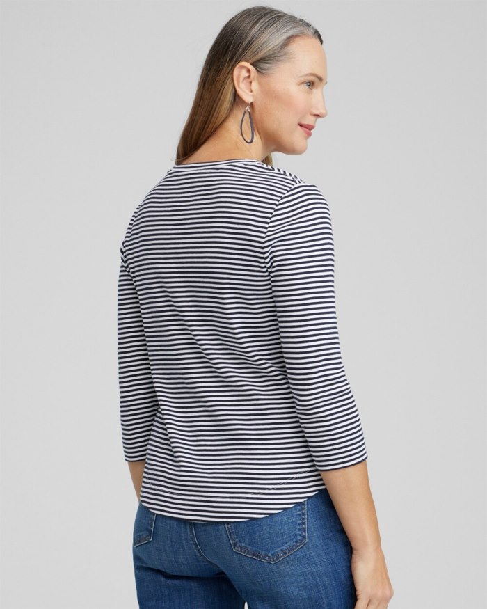 Women's Stripe V-neck 3/4 Sleeve Tee - Classic Navy