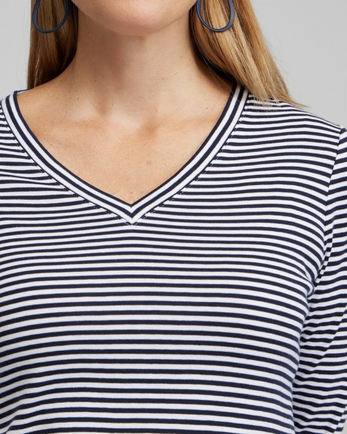 Women's Stripe V-neck 3/4 Sleeve Tee - Classic Navy