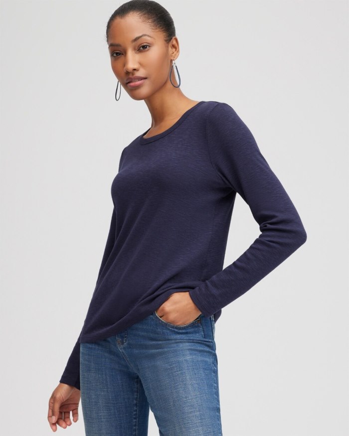 Women's Ribbed Layering Tee - Classic Navy - Click Image to Close