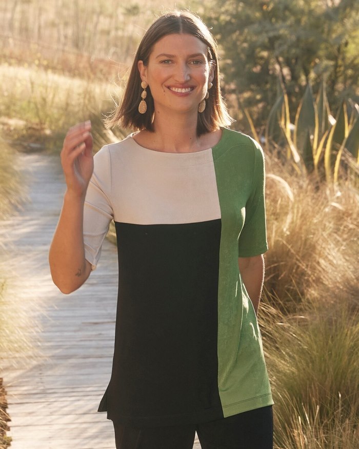 Women's Travelers Colorblock Tunic - Verdant Green - Click Image to Close