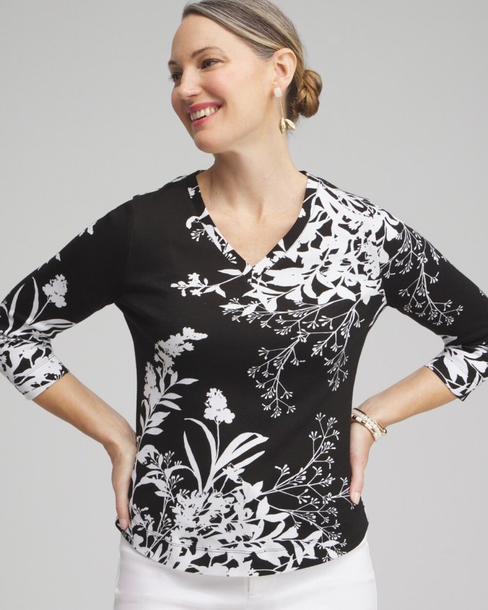 Women's Wildflower Everyday 3/4 Sleeve Tee - Black - Click Image to Close