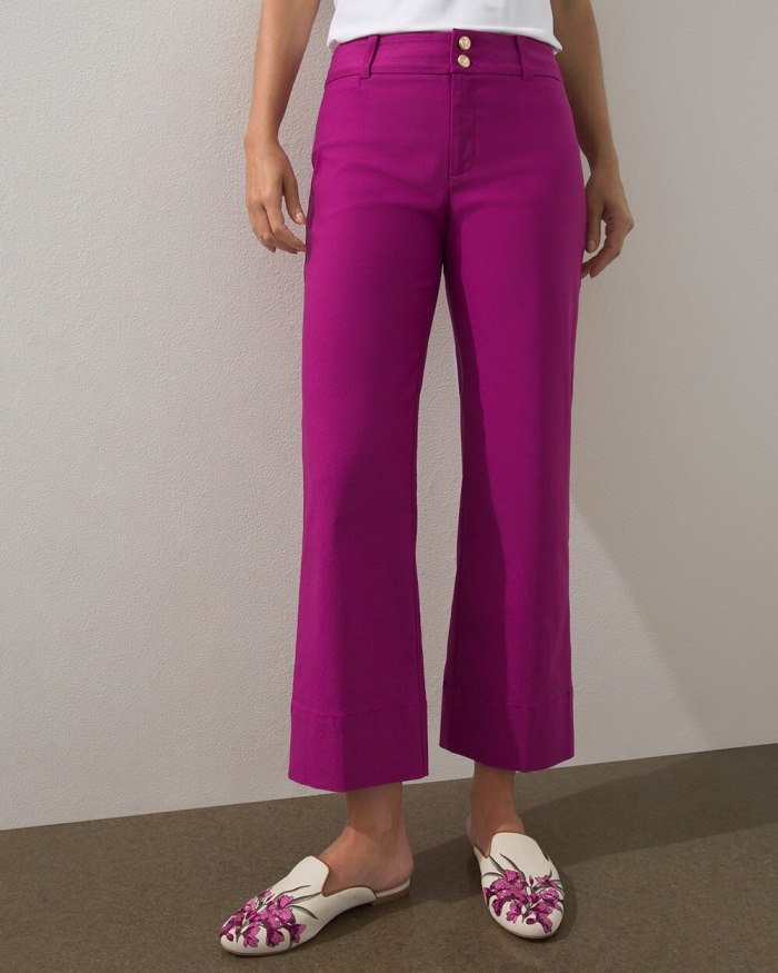 Women's Trapunto Wide Leg Cropped Pants - Magenta Orchid - Click Image to Close