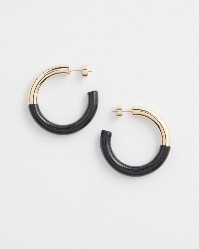 Women's Gold Tone Dipped Hoops - Black