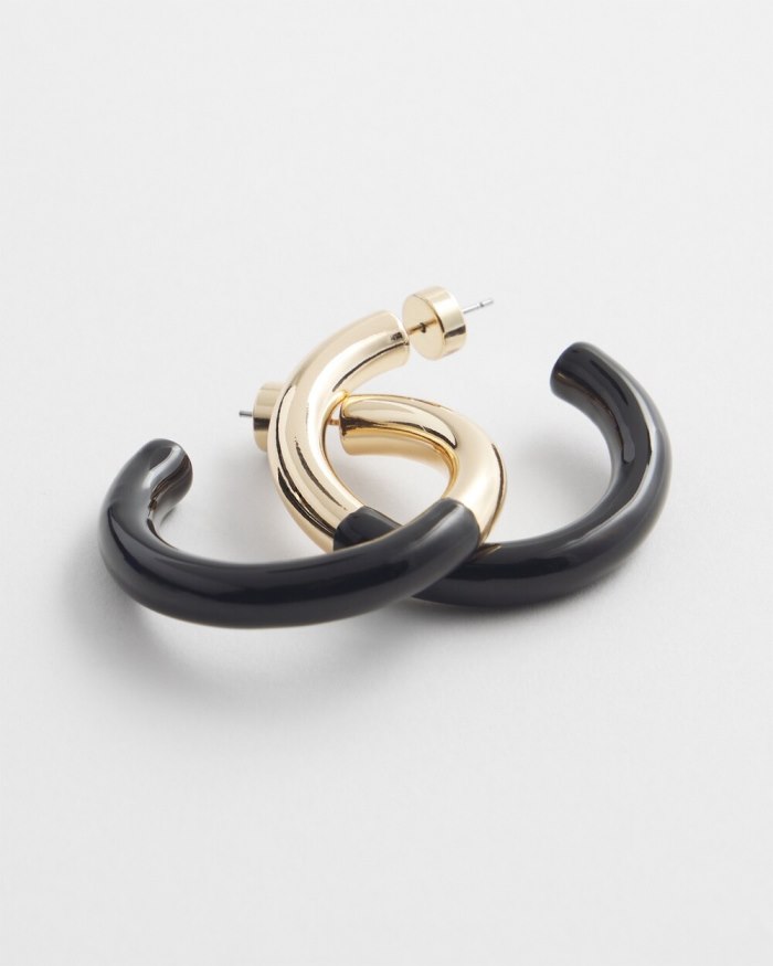 Women's Gold Tone Dipped Hoops - Black