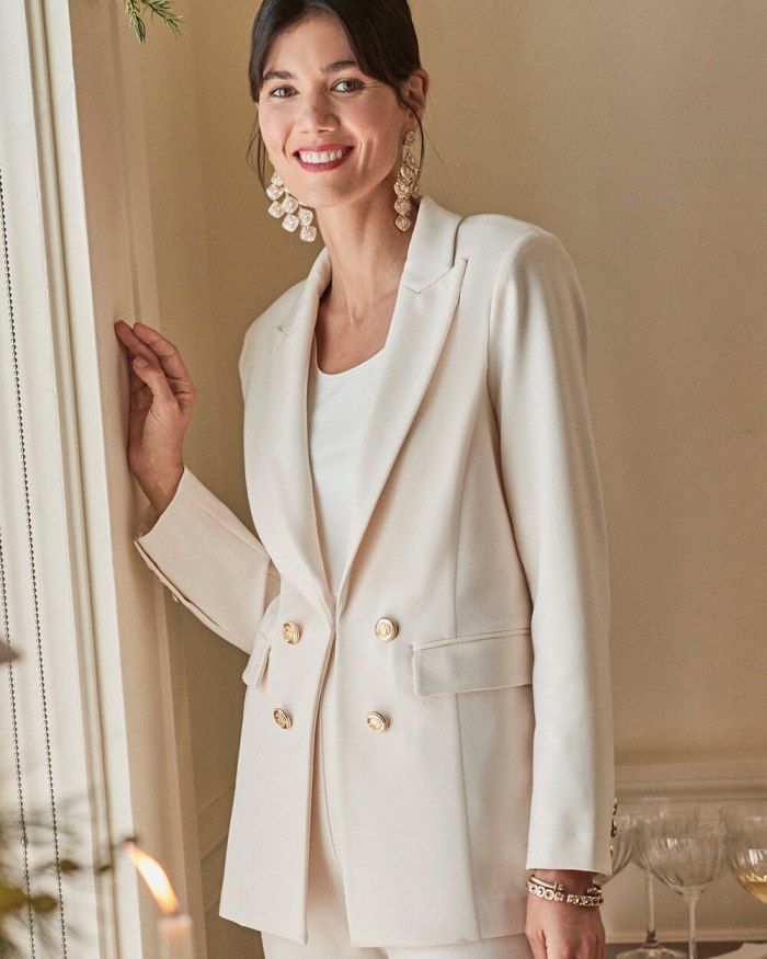 Women's Ponte Blazer - English Cream - Click Image to Close