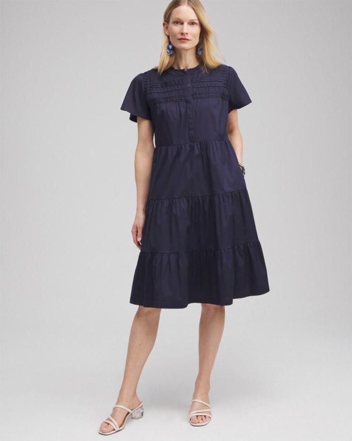 Women's Poplin Pintuck Dress - Classic Navy - Click Image to Close