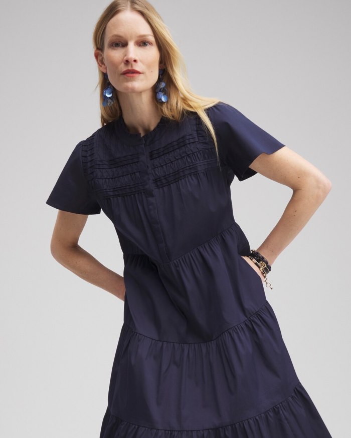 Women's Poplin Pintuck Dress - Classic Navy