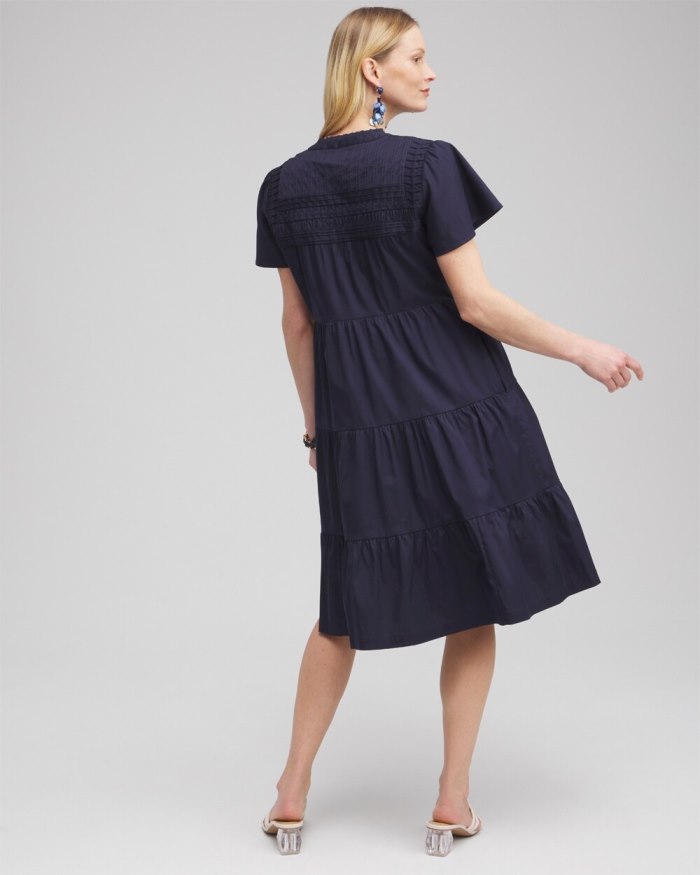 Women's Poplin Pintuck Dress - Classic Navy