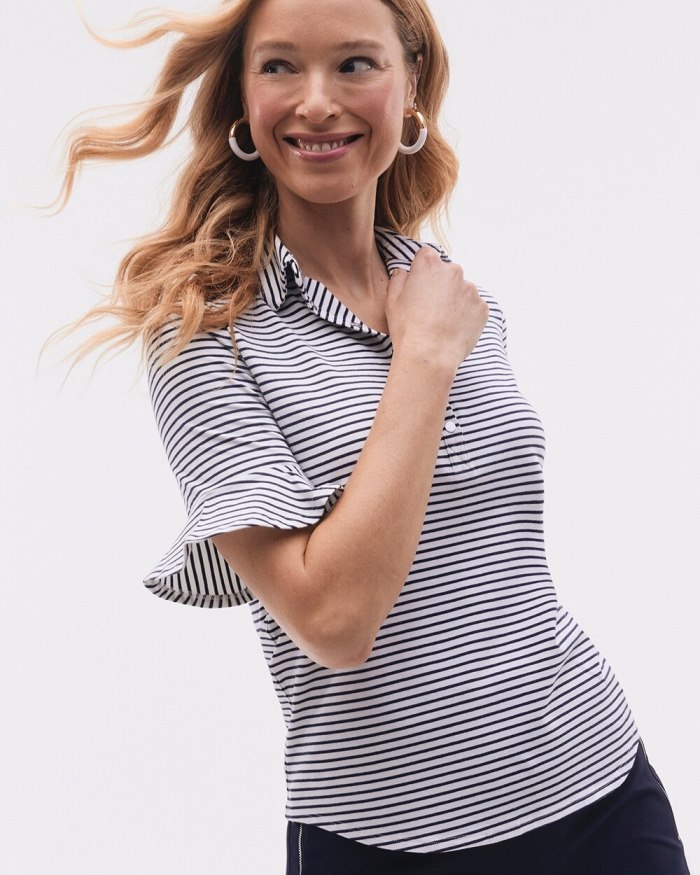 Women's Zenergy UPF Knit Stripe Ruffle Polo - Classic Navy