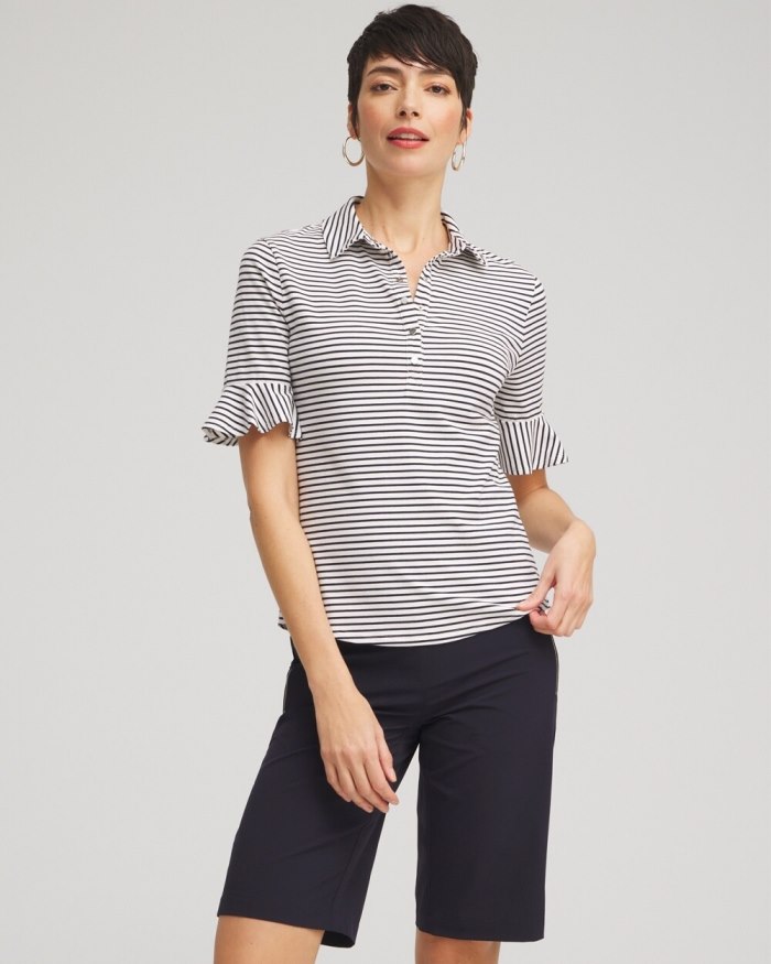 Women's Zenergy UPF Knit Stripe Ruffle Polo - Classic Navy