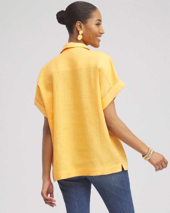 Women's Linen Popover Top - Mango Sorbet