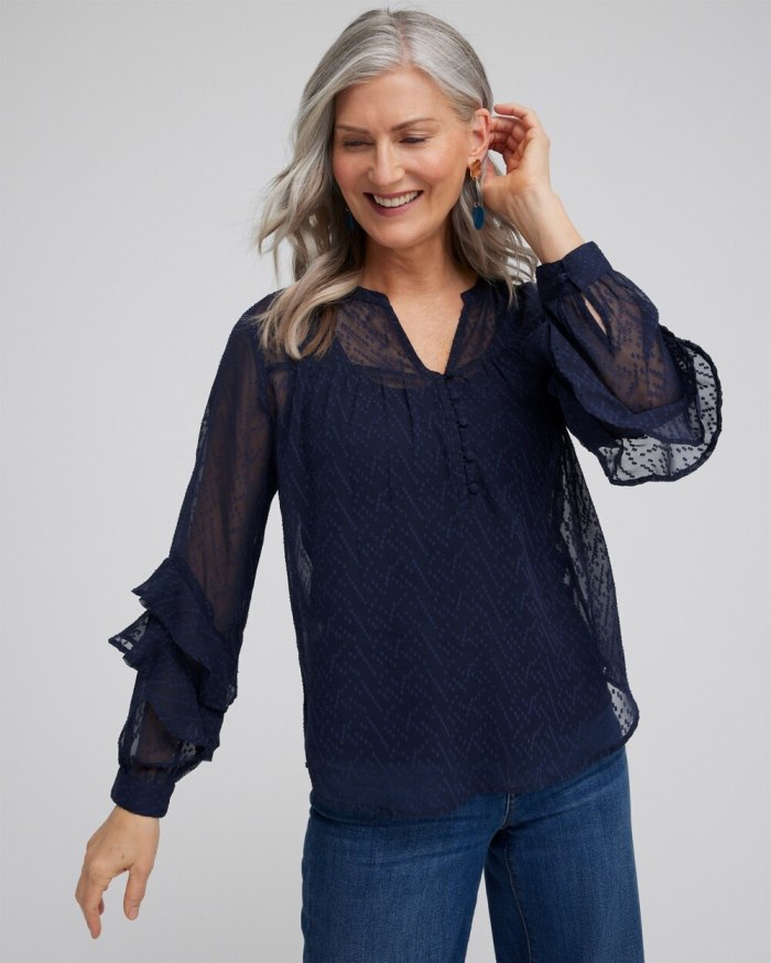 Women's Ruffle Sleeve Top - Classic Navy