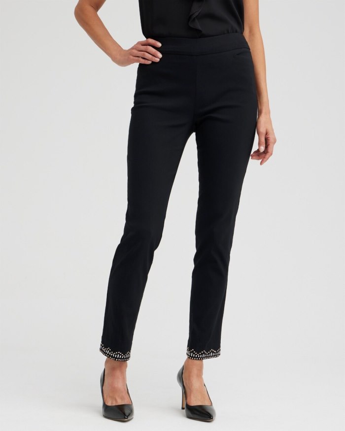 Women's Brigitte Embellished Hem Ankle Pants - Black