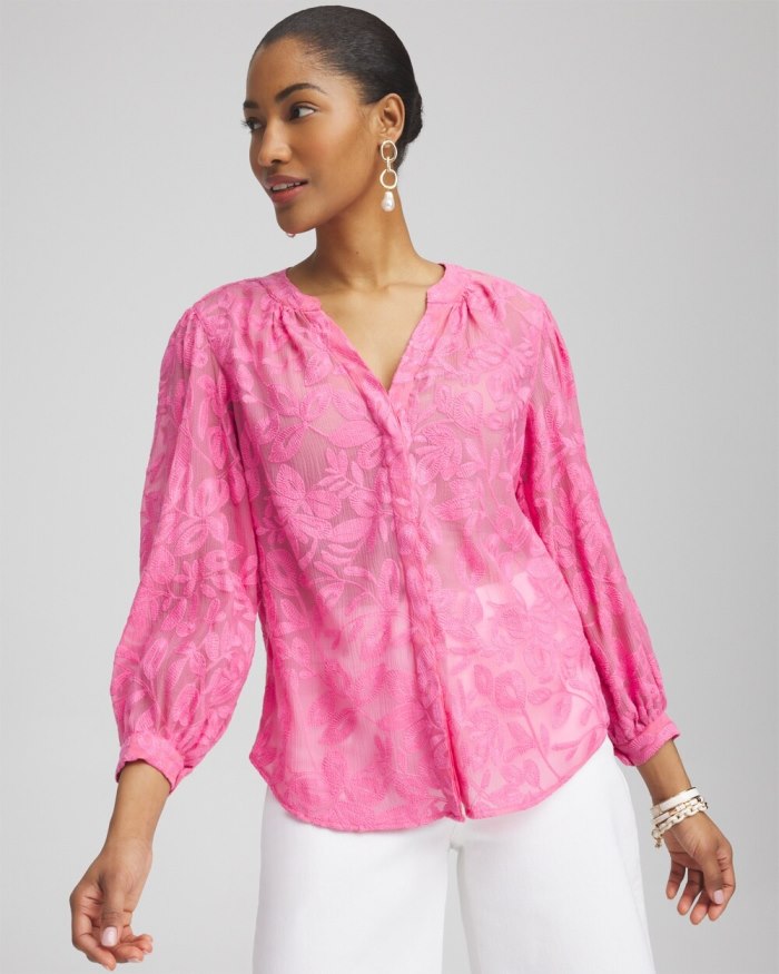 Women's Chiffon Embroidered Shirt - Marrakesh Pink